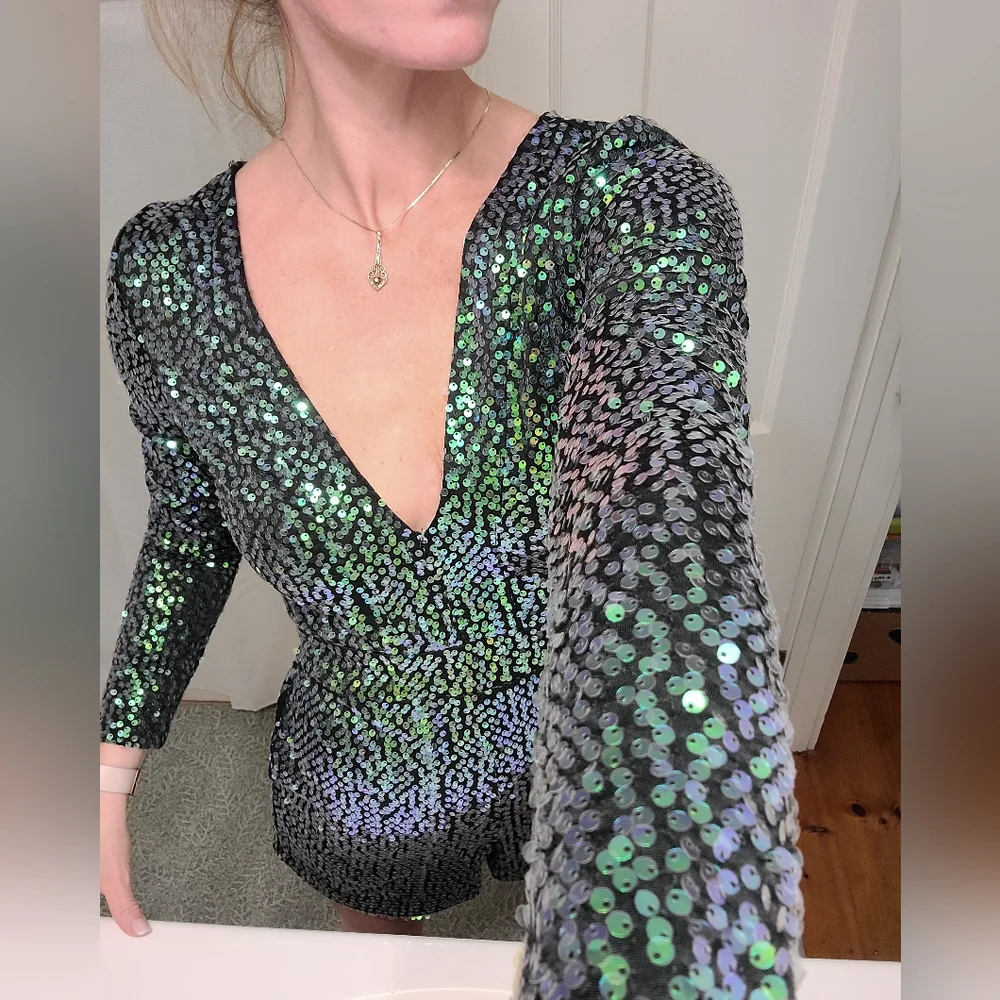 Poison Ivy green sequined body suit romper by Motel - Picture 5 of 9